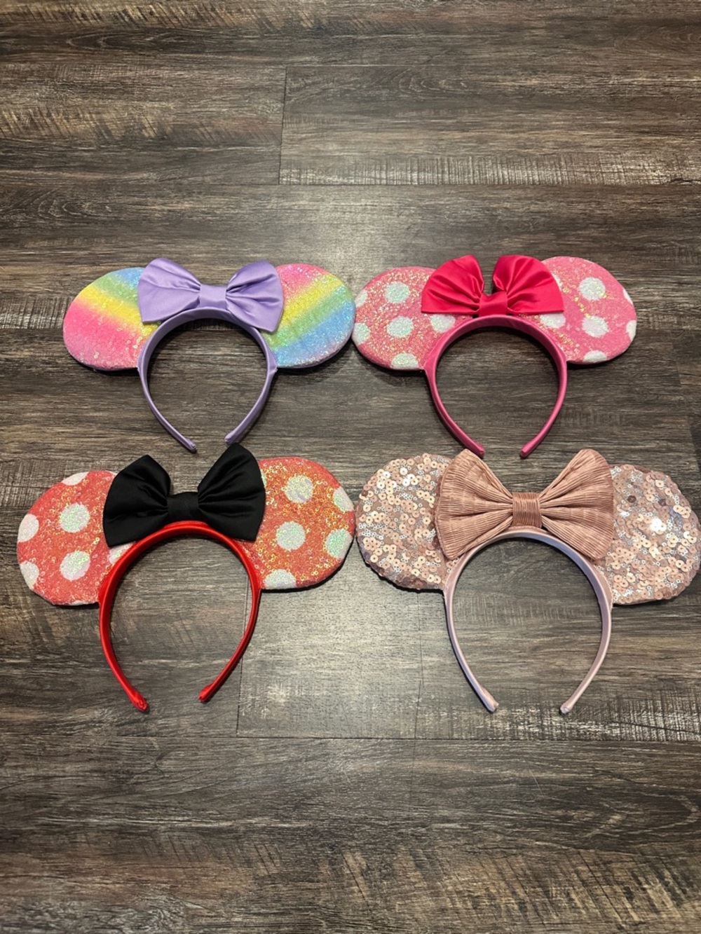 Disney Girls Sequin Mouse Ear Headbands - Rainbow, Hot Pink, Red, Rose Gold